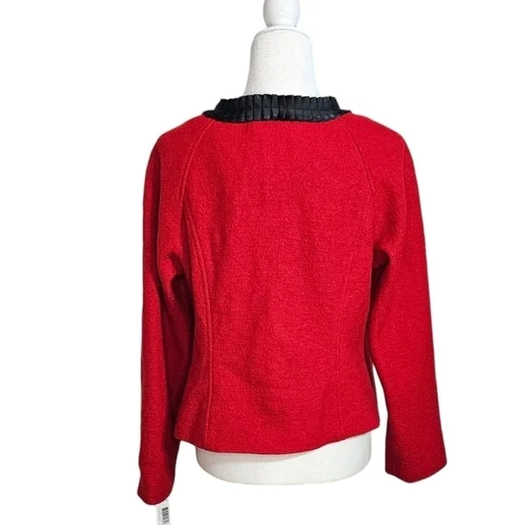 NWT Pendleton red w/ black trim merino wool long sleeve large petit blazer coat - Picture 3 of 8